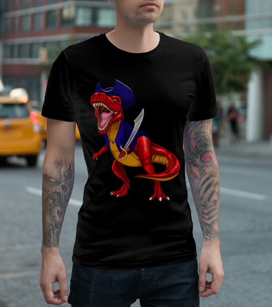 T-Rex Dressed as Pirate Viking with Sword Novelty T-Shirt