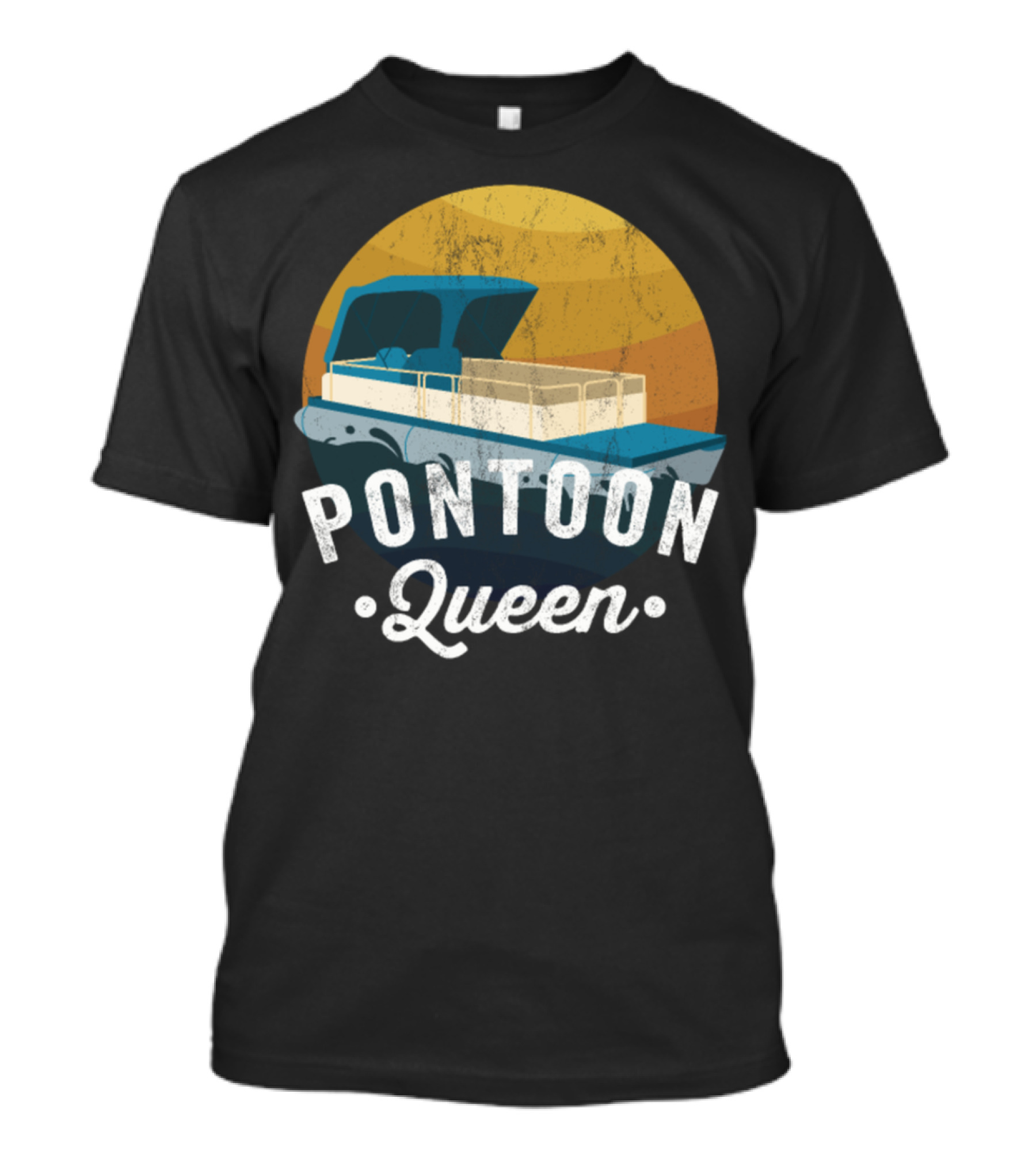 Pontoon Queen Vintage Women Funny Boating Sunset T-Shirt