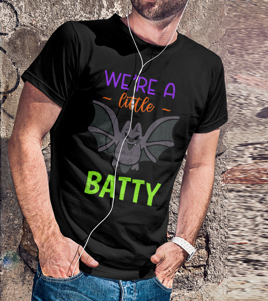 We're A Little Batty Flying Bat Halloween Humor T-Shirt