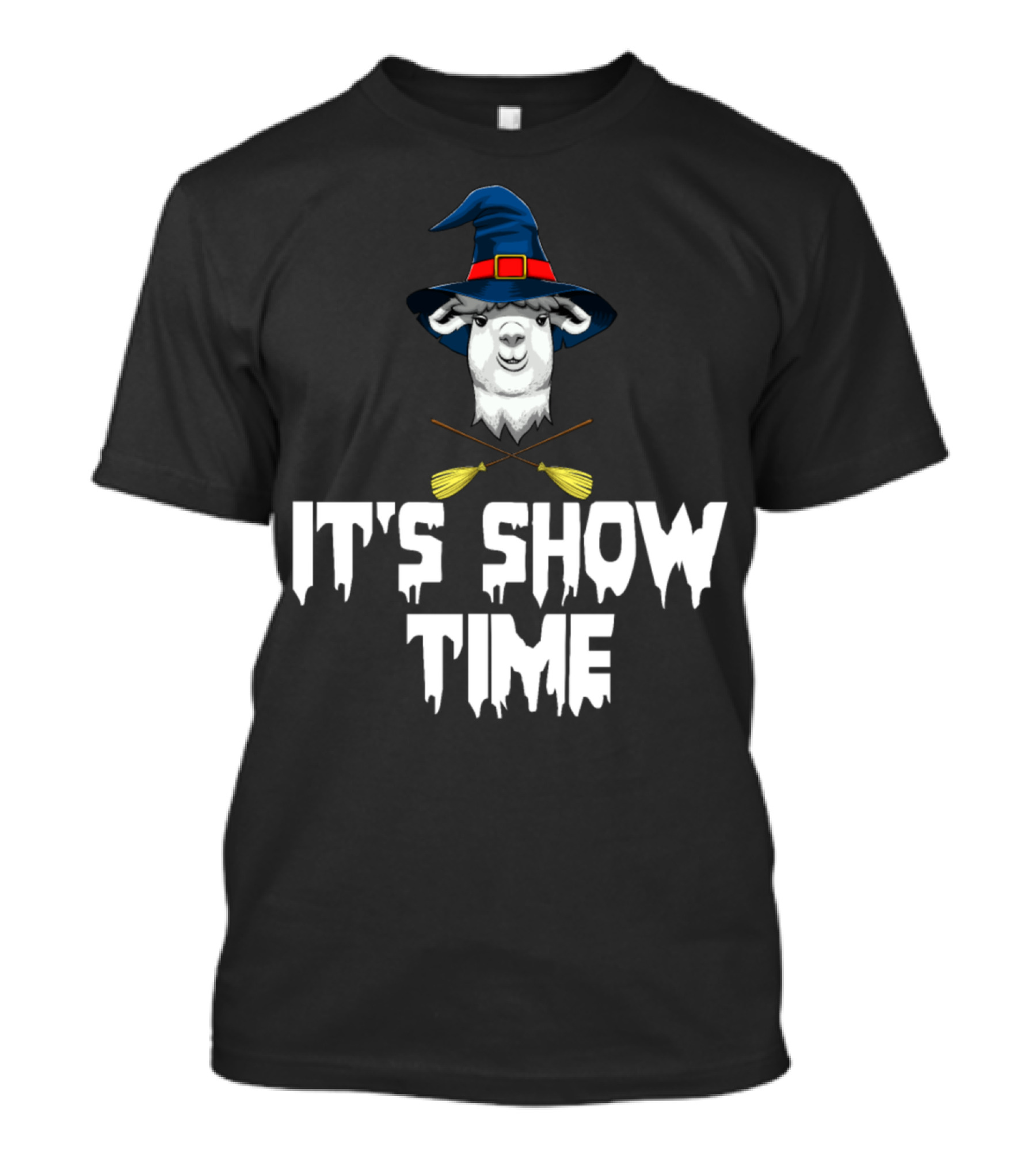 Witch Llama It's Show Time Wizard Hat Broomsticks T-Shirt