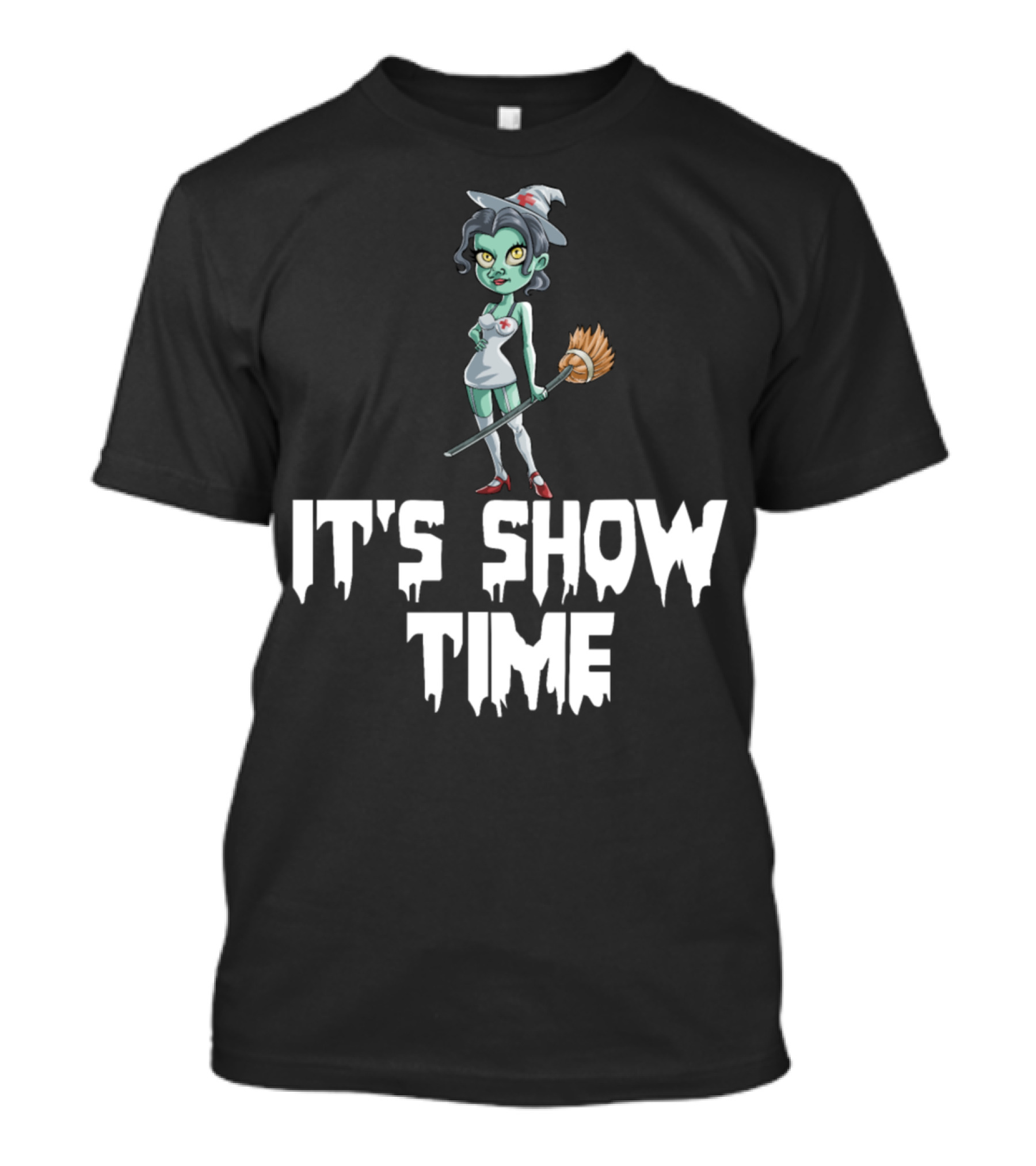 Witch Nurse It's Show Time Halloween Broomstick Nurse Character T-Shirt