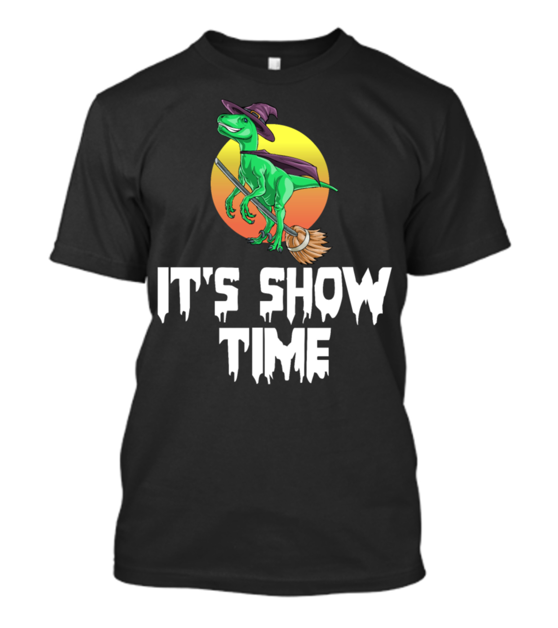 Witch Raptor It's Show Time On Broomstick With Cape And Hat T-Shirt