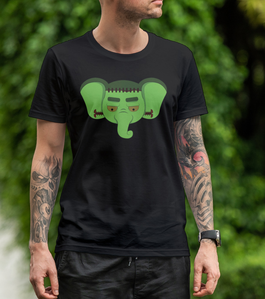 Zombie Elephant Frankenstein Head T-Shirt
