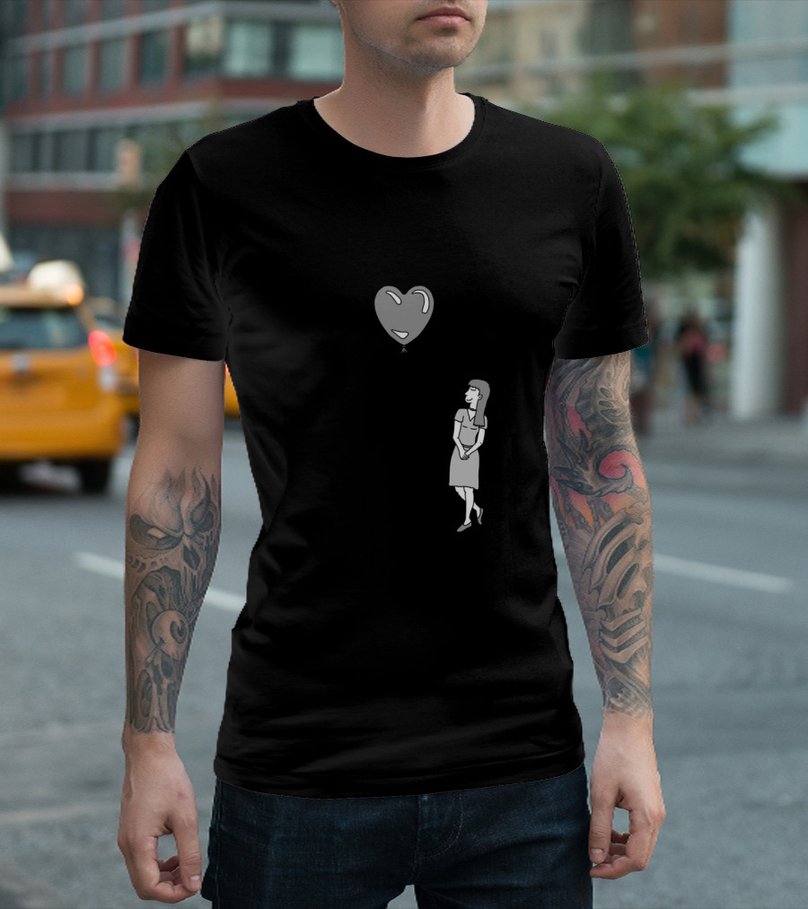 Love Heart Balloon With Woman Looking Up Matching Couples T-Shirt