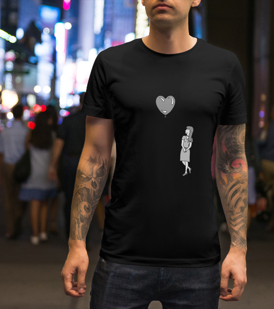 Love Heart Balloon With Woman Looking Up Matching Couples T-Shirt