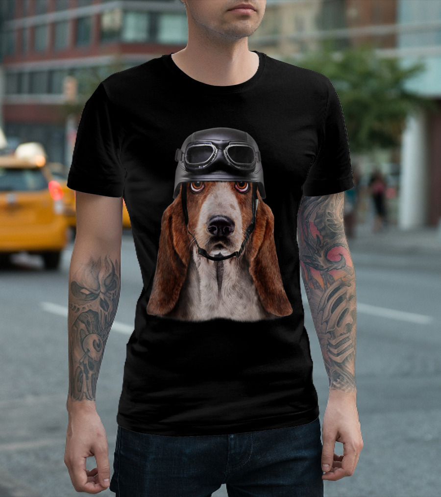 Basset Hound Dog Motorcycle Helmet Biker T-Shirt