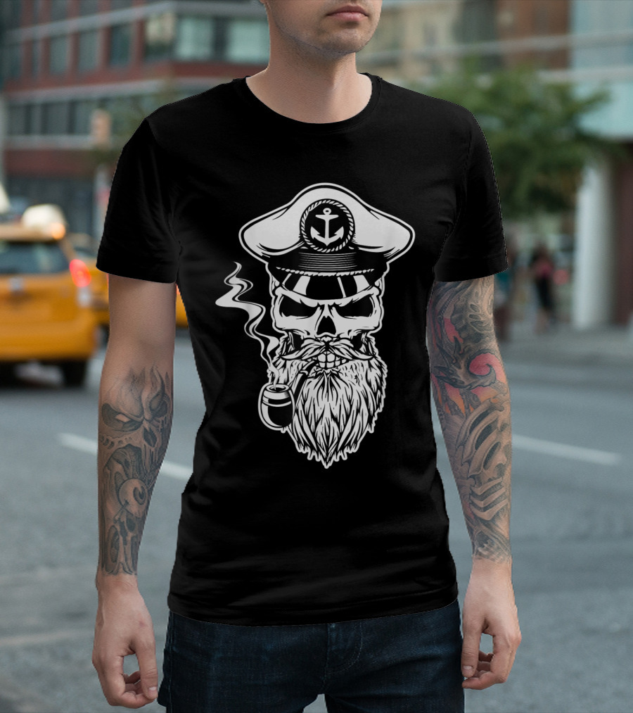 Captain Anchor Skull Beard Smoking Navigator T-Shirt