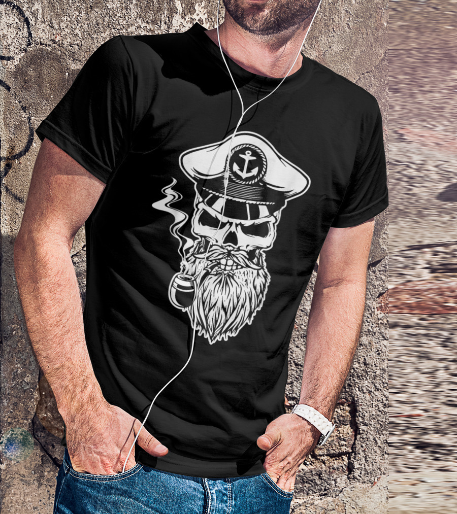 Captain Anchor Skull Beard Smoking Navigator T-Shirt