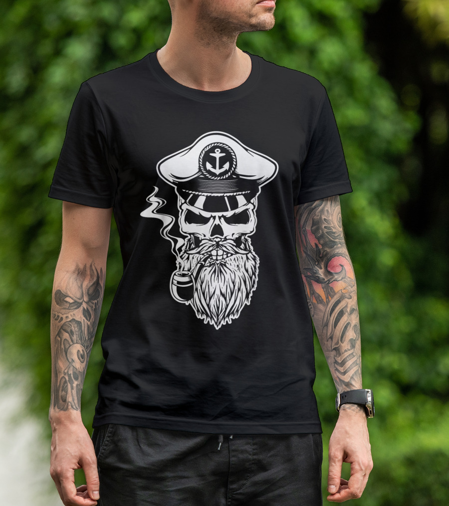 Captain Anchor Skull Beard Smoking Navigator T-Shirt