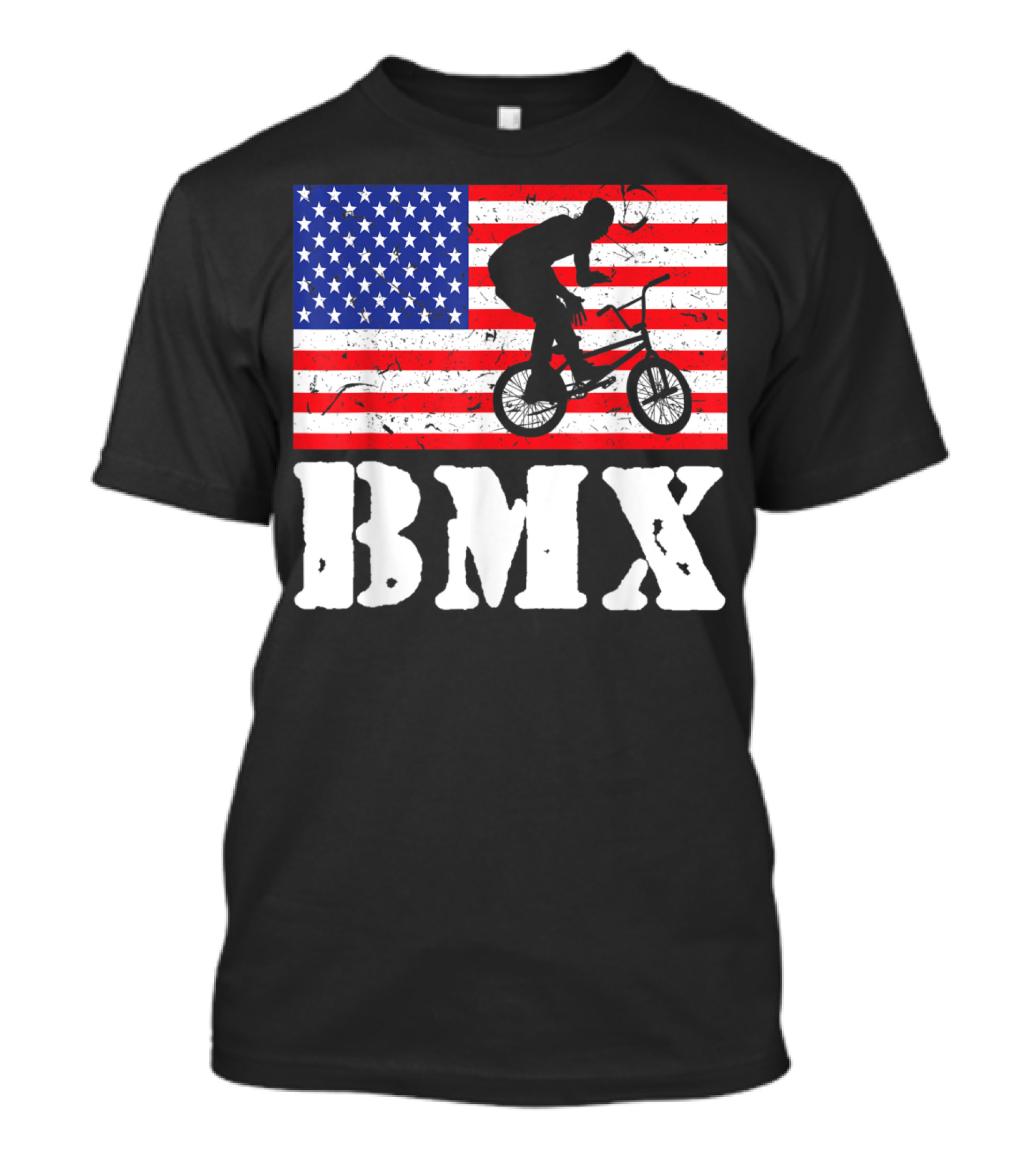 Distressed USA American Flag BMX Riding T-Shirt