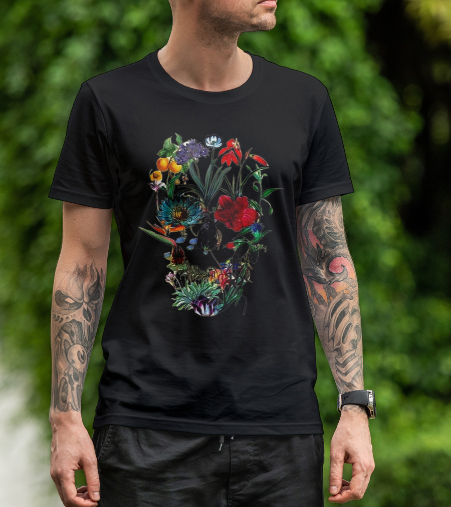 Flower Tree Skull Floral Skull Nature T-Shirt