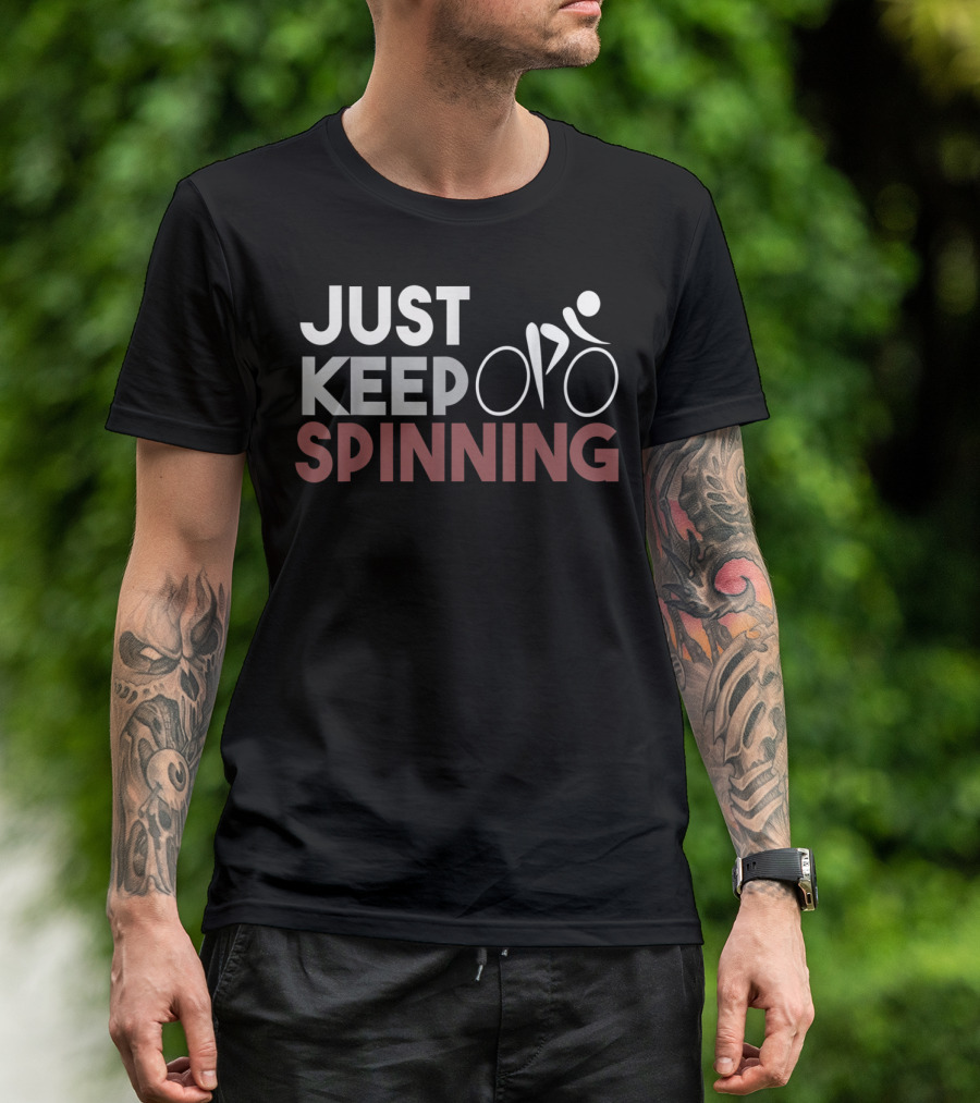 Just Keep Spinning Bike Icon Spin Class Workout T-Shirt