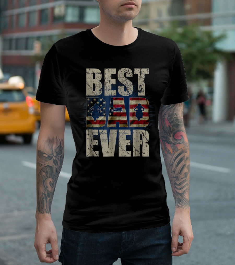 Best Dad Ever Mens Motorcycle Biker Patriotic T-Shirt