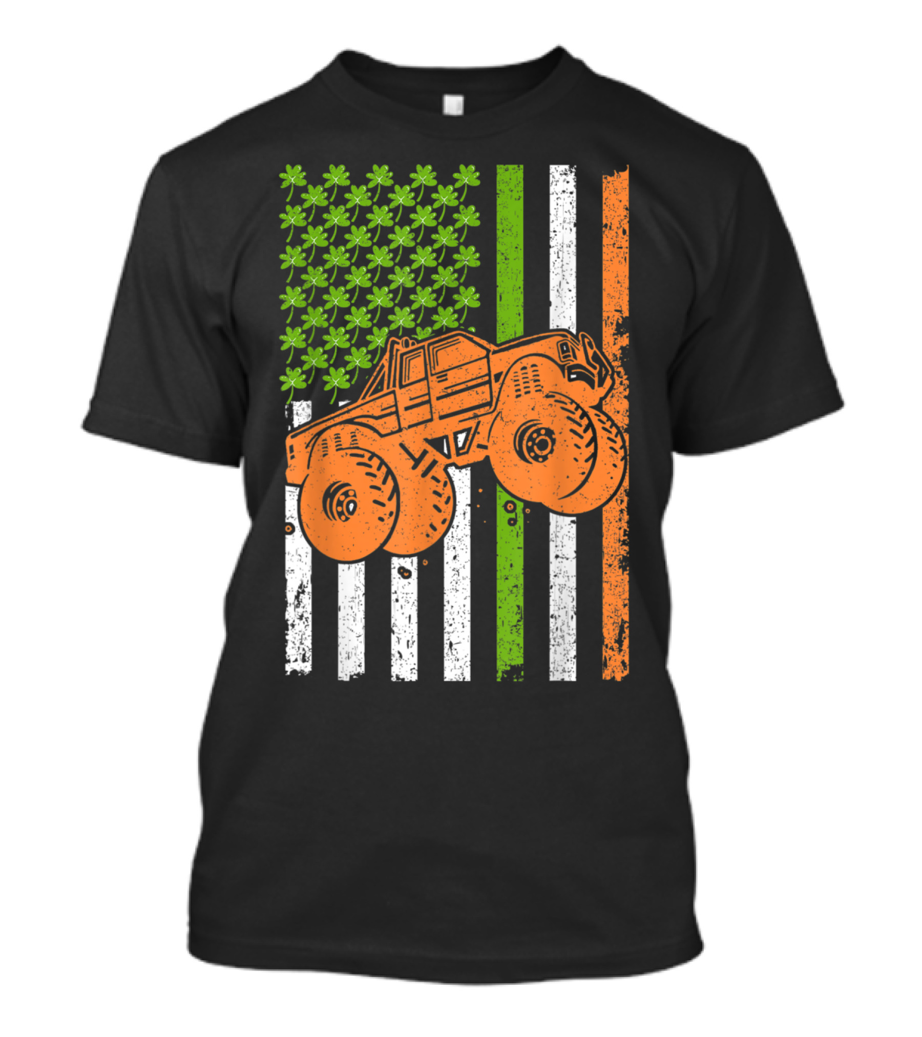 Monster Truck Shamrock Stripes Irish American Flag St Patrick's T-Shirt