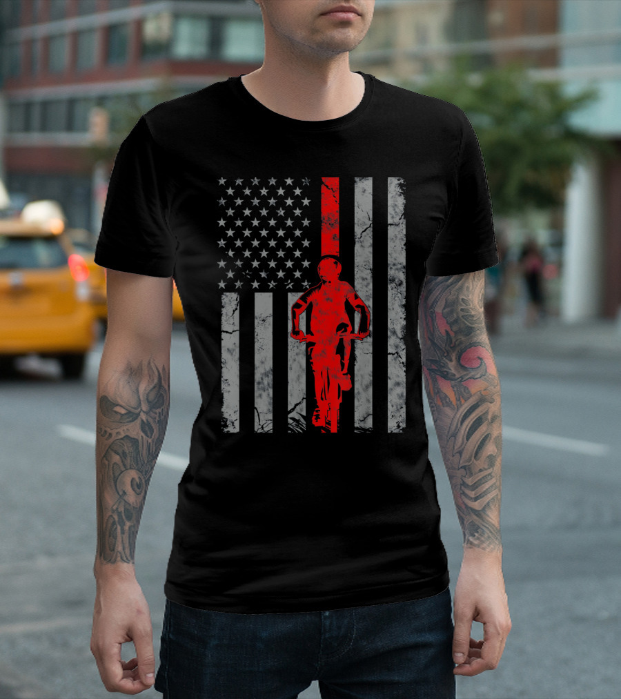 Thin Red Line American Flag Mountain Bike USA T-Shirt