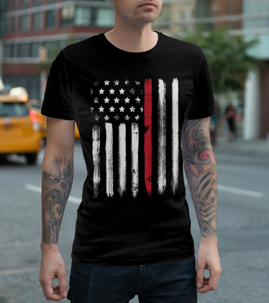 American Flag Thin Red Line Firefighter Stars Stripes T-Shirt
