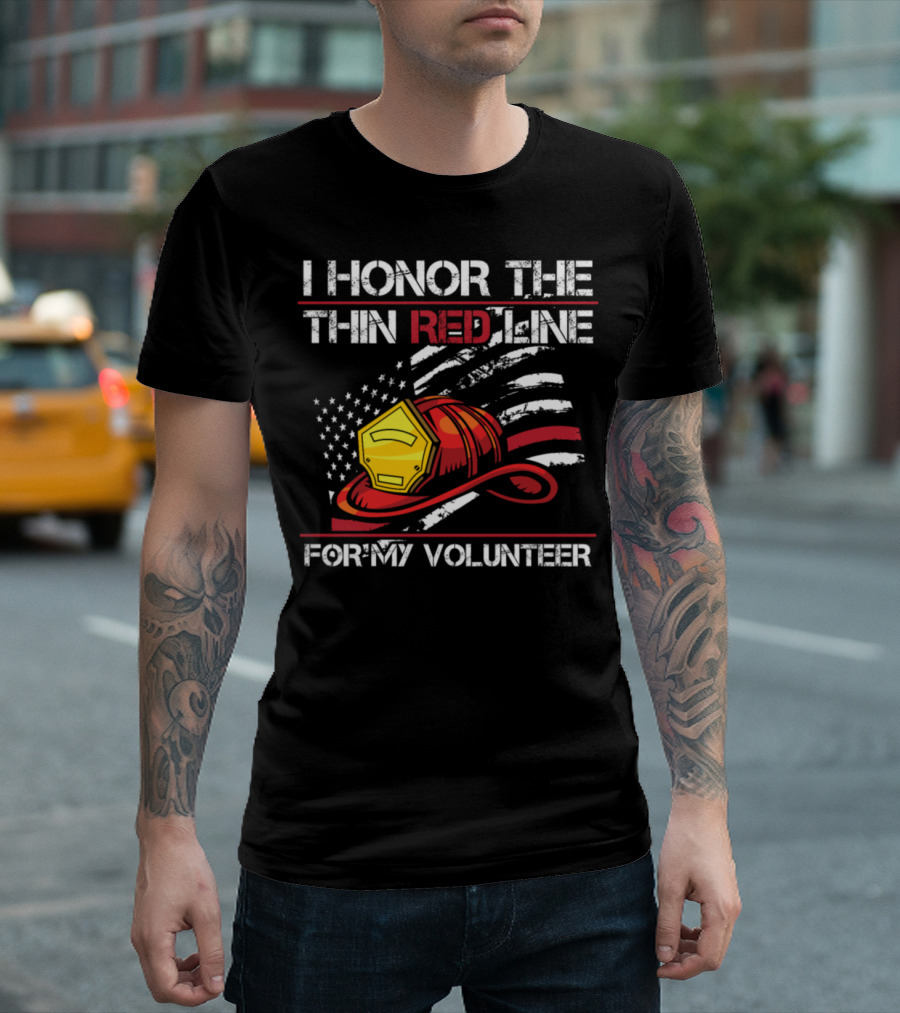 I Honor the Thin Red Line for My Volunteer Firefighter Husband T-Shirt
