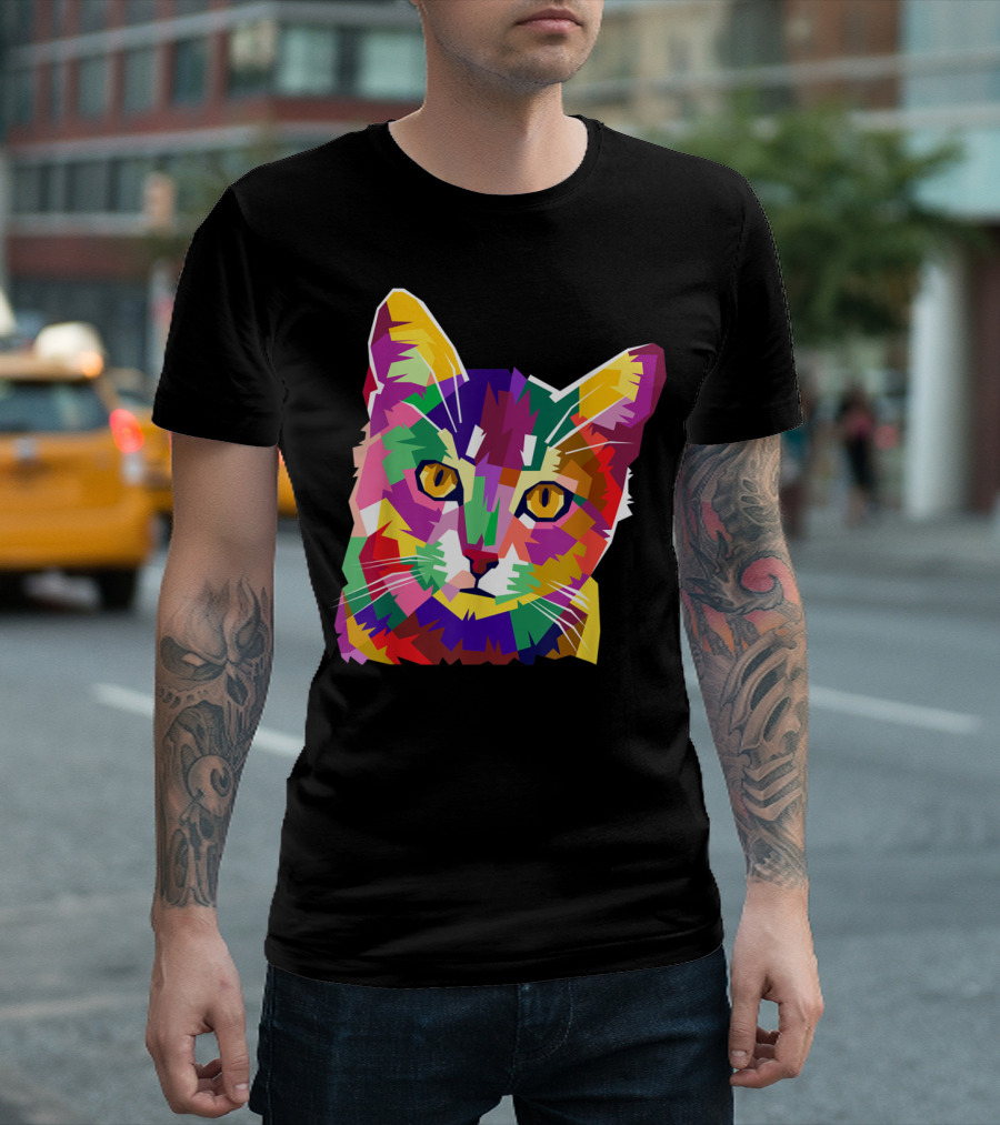 Colorful Cat Geometric Rainbow T-Shirt