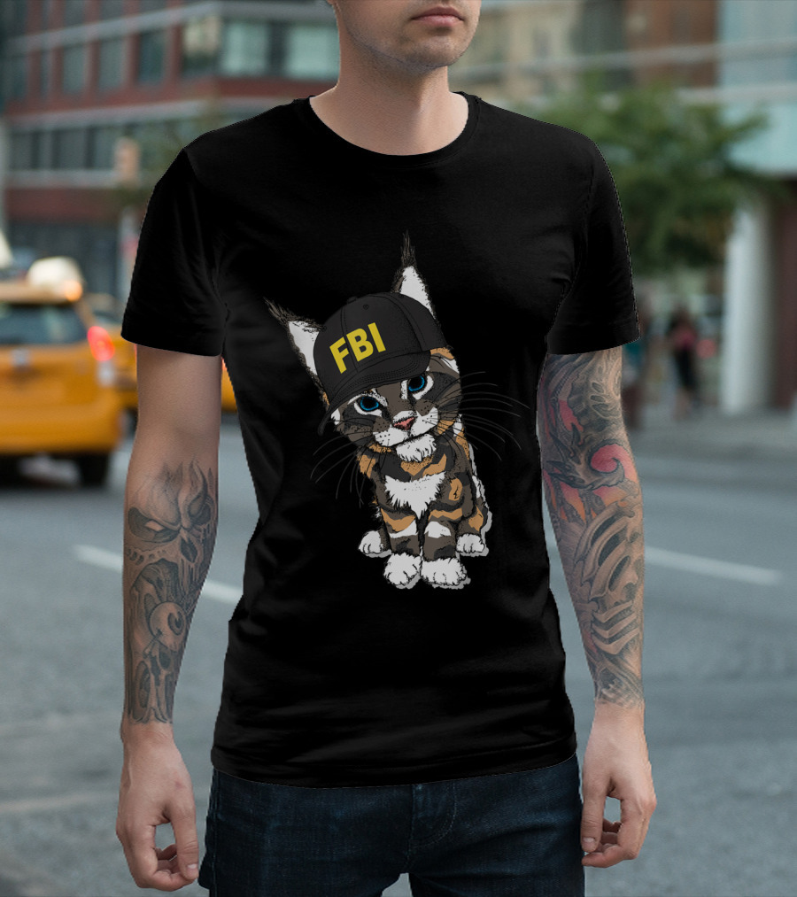 Cat Wearing FBI Cap With Playful Expression T-Shirt