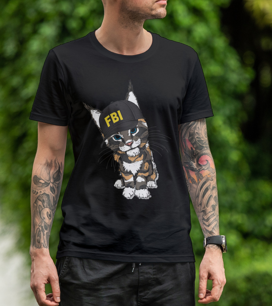 Cat Wearing FBI Cap With Playful Expression T-Shirt
