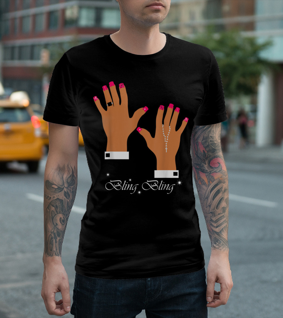 Bling Bling Pink Nail Polish Manicures Acrylic Nails Nail T-Shirt