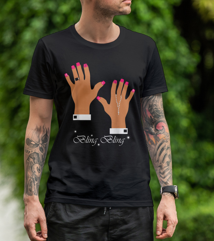 Bling Bling Pink Nail Polish Manicures Acrylic Nails Nail T-Shirt