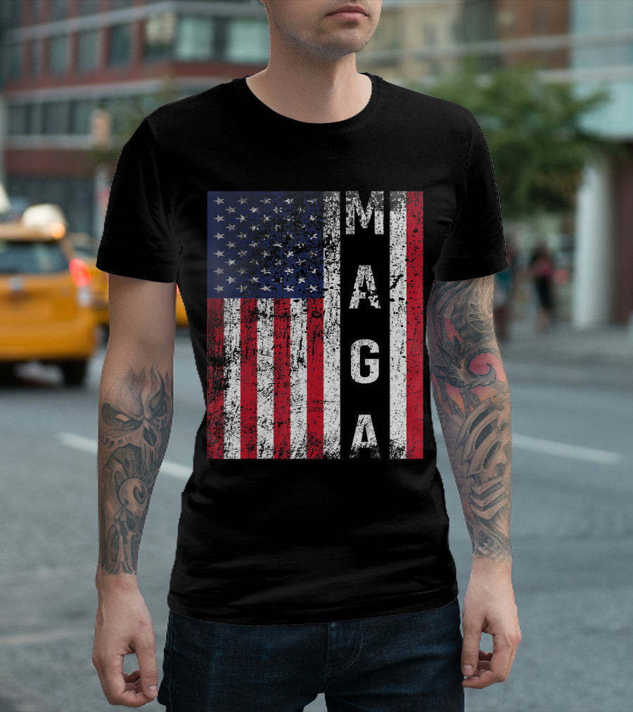Donald Trump Maga American Flag Distressed Patriotic T-Shirt