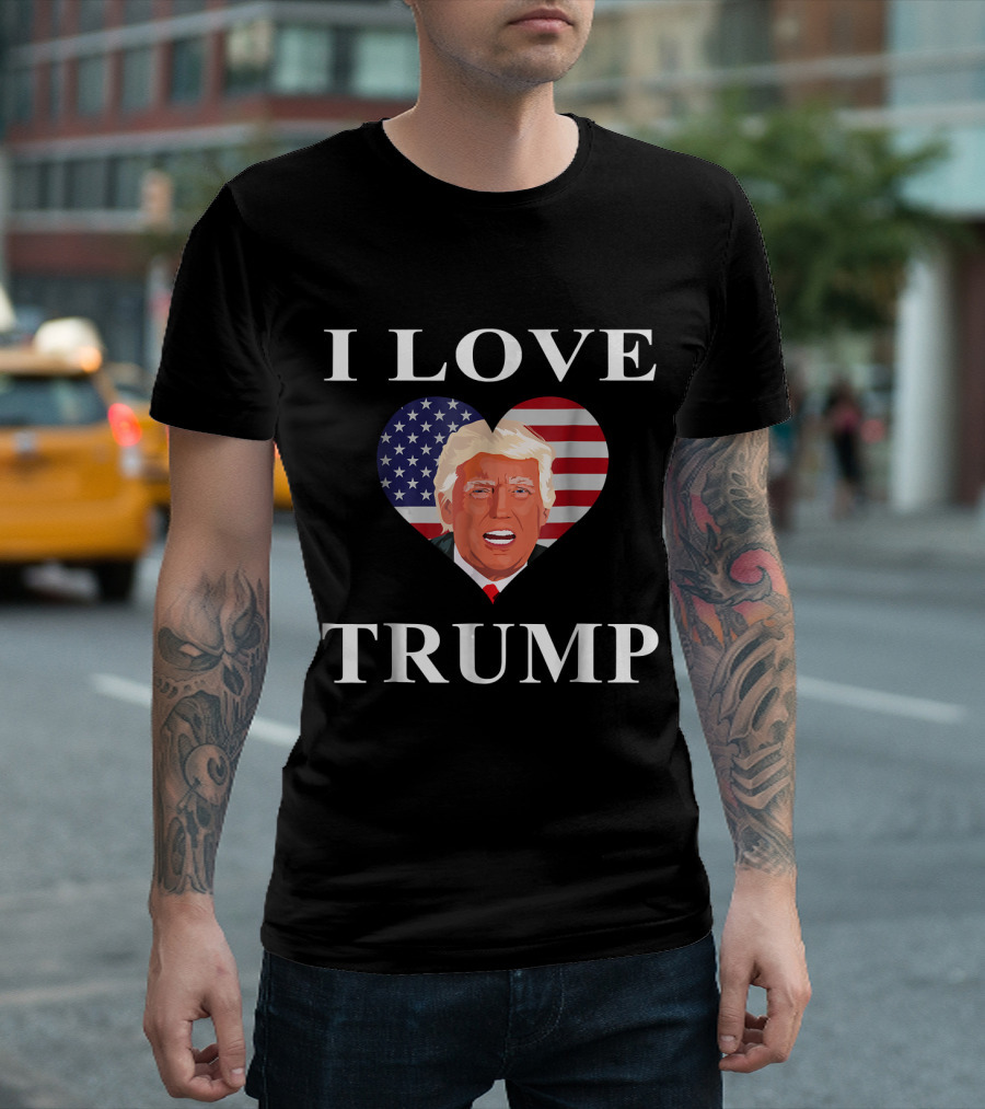 I Love Trump Heart American Flag T-Shirt