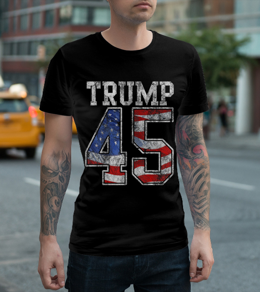 Trump 45 Vintage Patriotic American Flag Design 45th T-Shirt