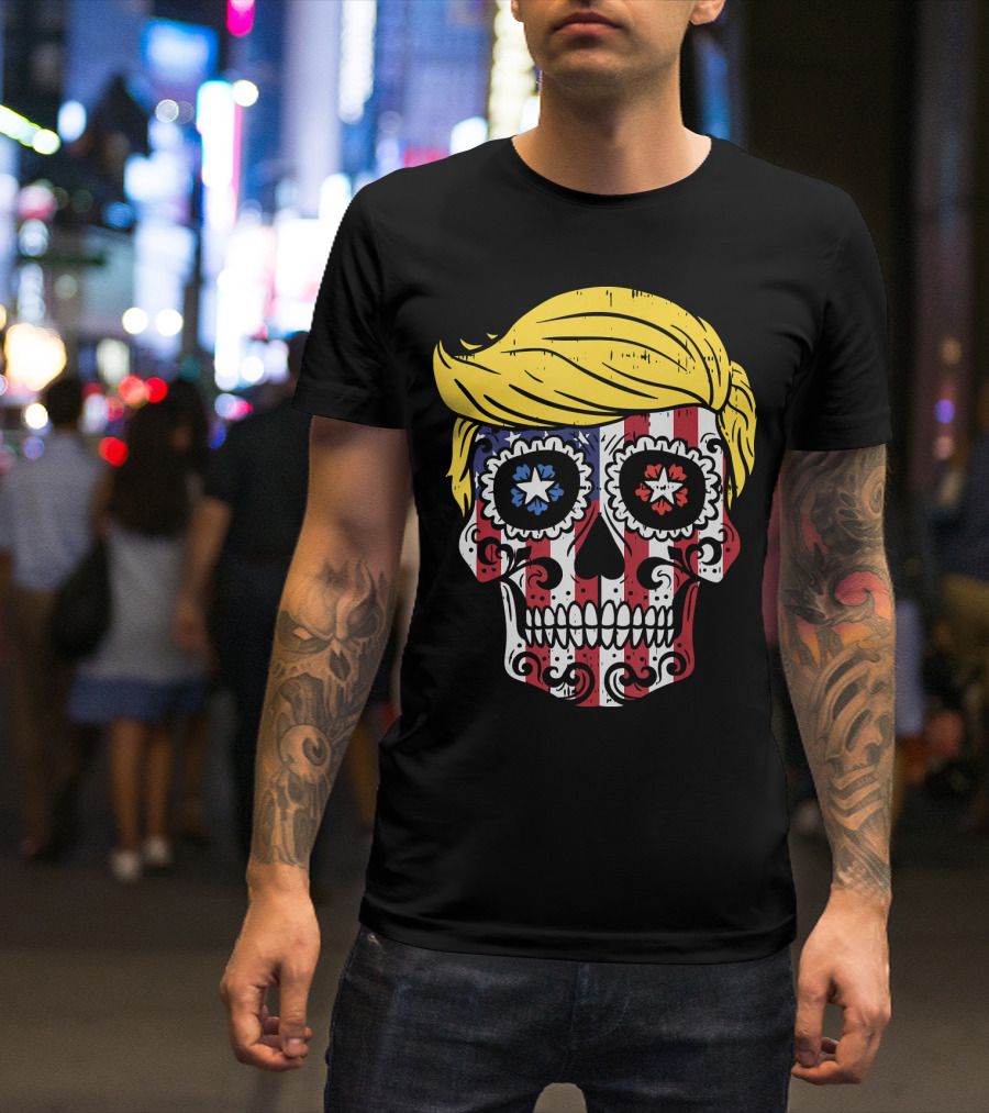 Trump Sugar Skull USA Flag Reelect Pro Vote T-Shirt