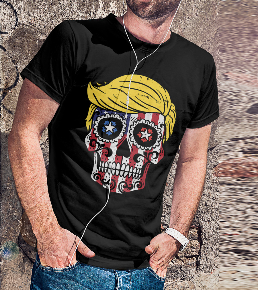 Trump Sugar Skull USA Flag Reelect Pro Vote T-Shirt
