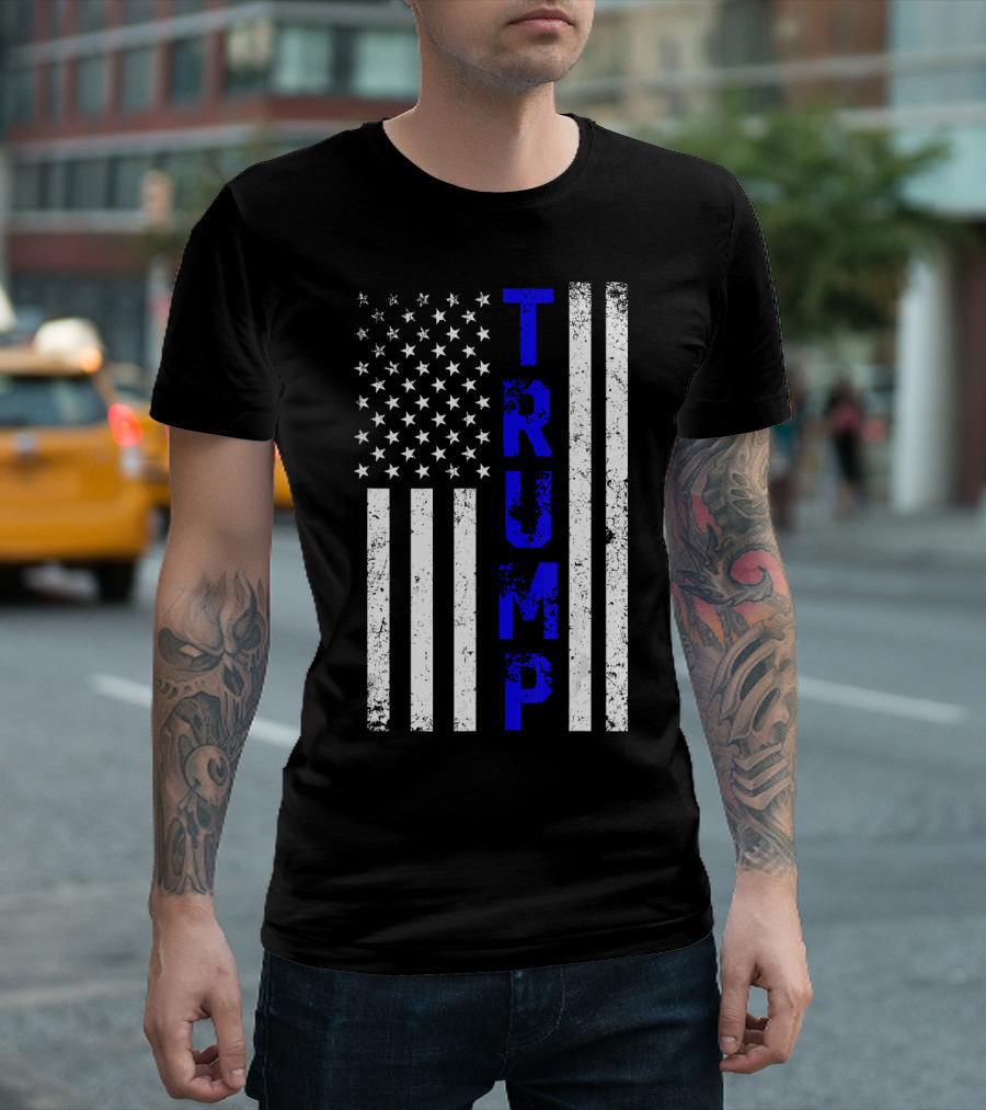 Trump USA Flag Thin Blue Line Police Election T-Shirt