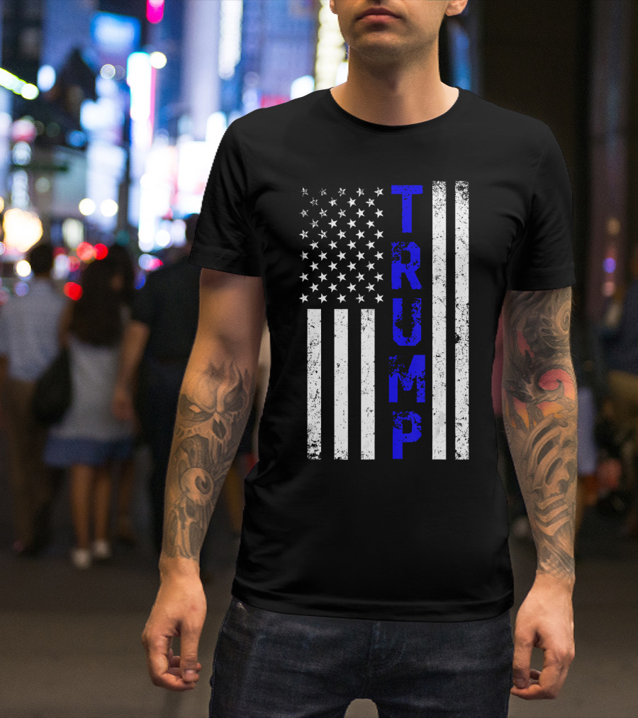 Trump USA Flag Thin Blue Line Police Election T-Shirt