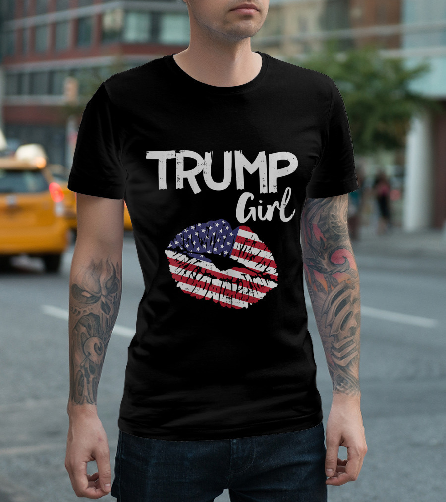 Trump Girl Lips USA Flag Pro Vote T-Shirt