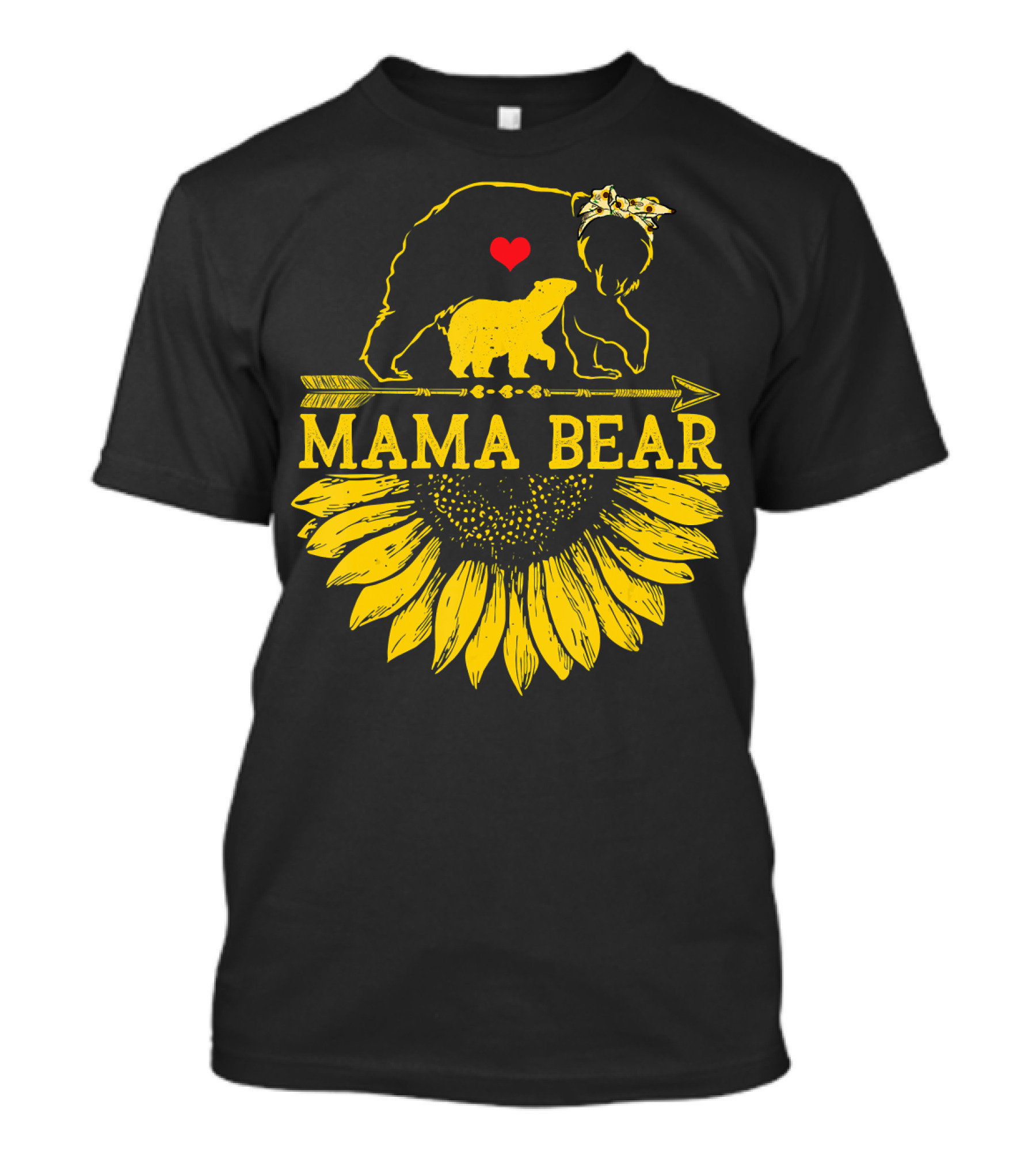 Mama Bear Sunflower With Yellow Bow And Heart Over Arrow T-Shirt