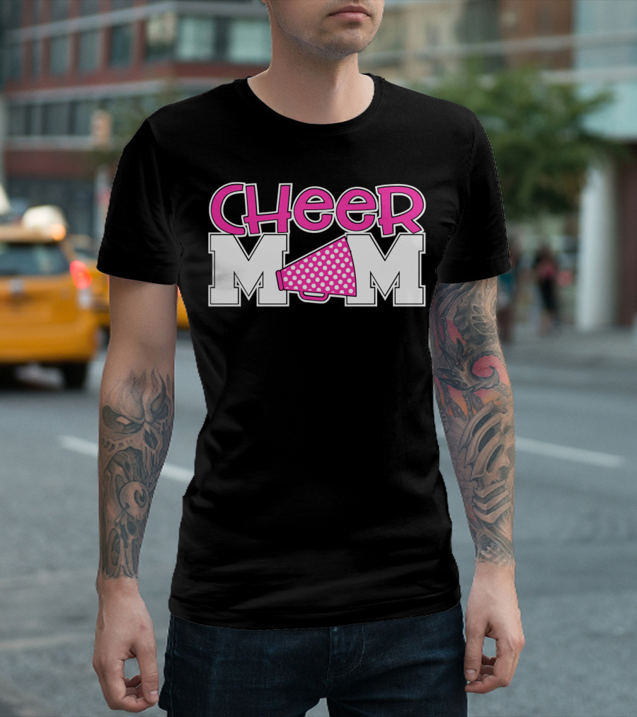 Cheer Mom Pink Megaphone Polka Dot T-Shirt