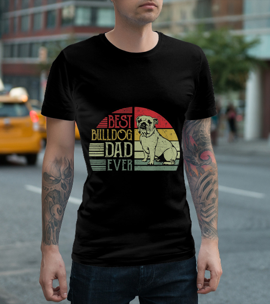 Best Bulldog Dad Ever Vintage Striped T-Shirt