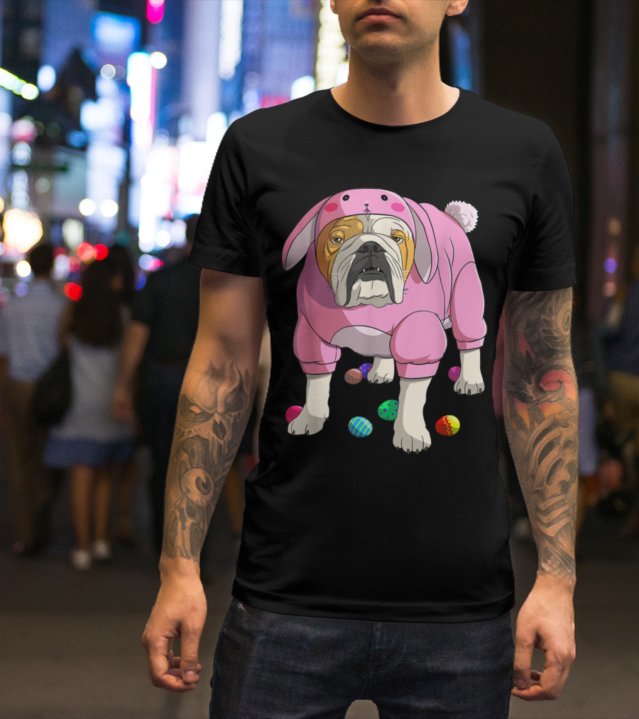Easter Eggs English Bulldog Bunny T-Shirt
