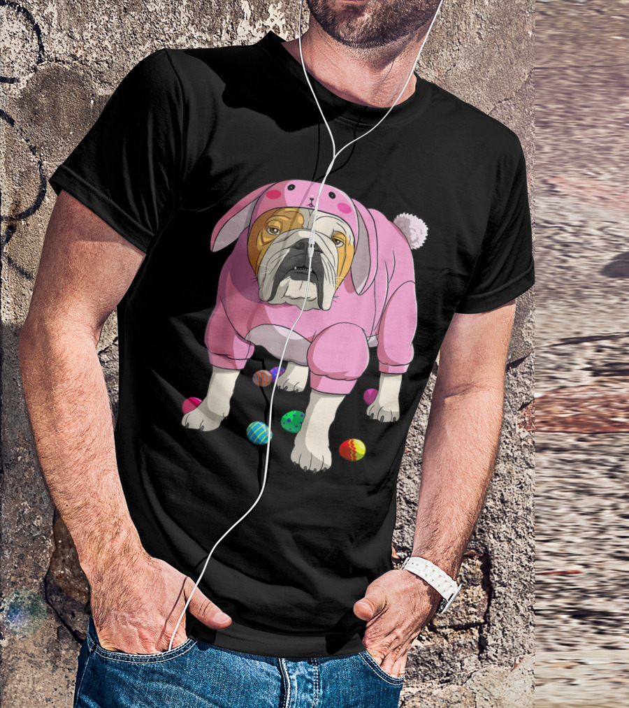 Easter Eggs English Bulldog Bunny T-Shirt