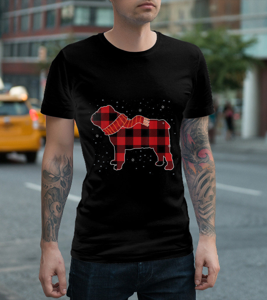 English Bulldog Buffalo Plaid Christmas Dog T-Shirt