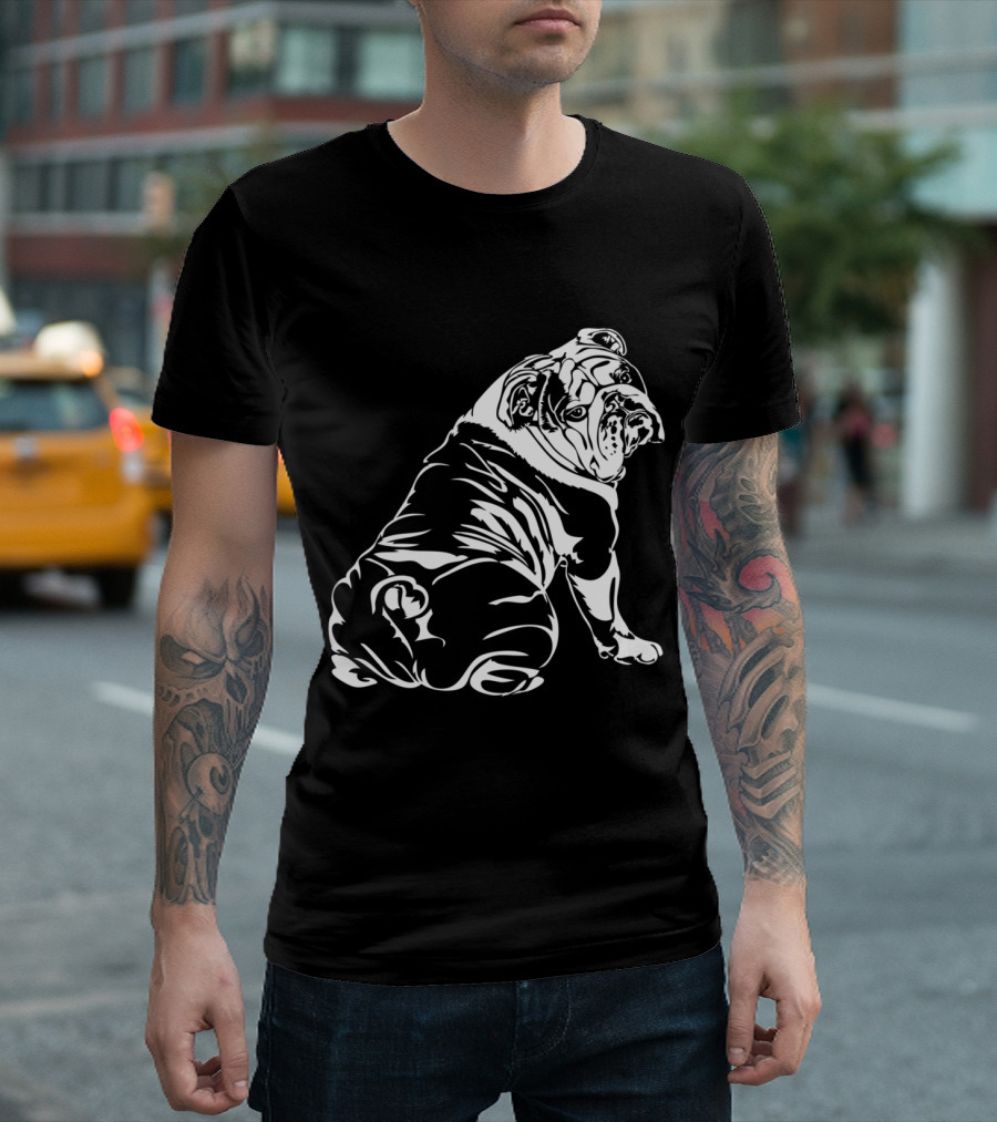 Funny English Bulldog Dog Sitting Pose Iconic T-Shirt