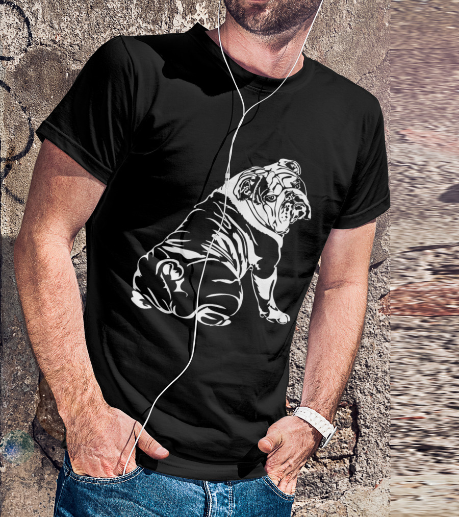 Funny English Bulldog Dog Sitting Pose Iconic T-Shirt