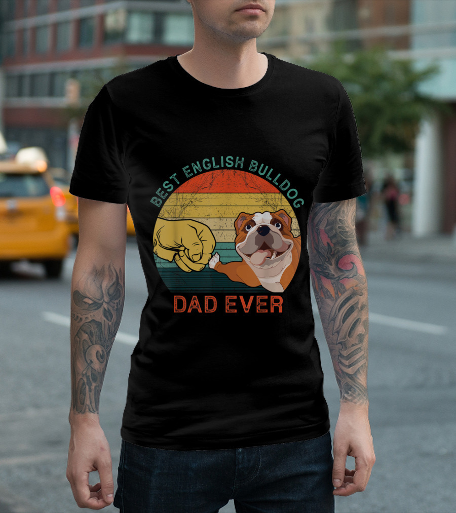 Best English Bulldog Dad Ever Vintage Dog Fist Bump T-Shirt