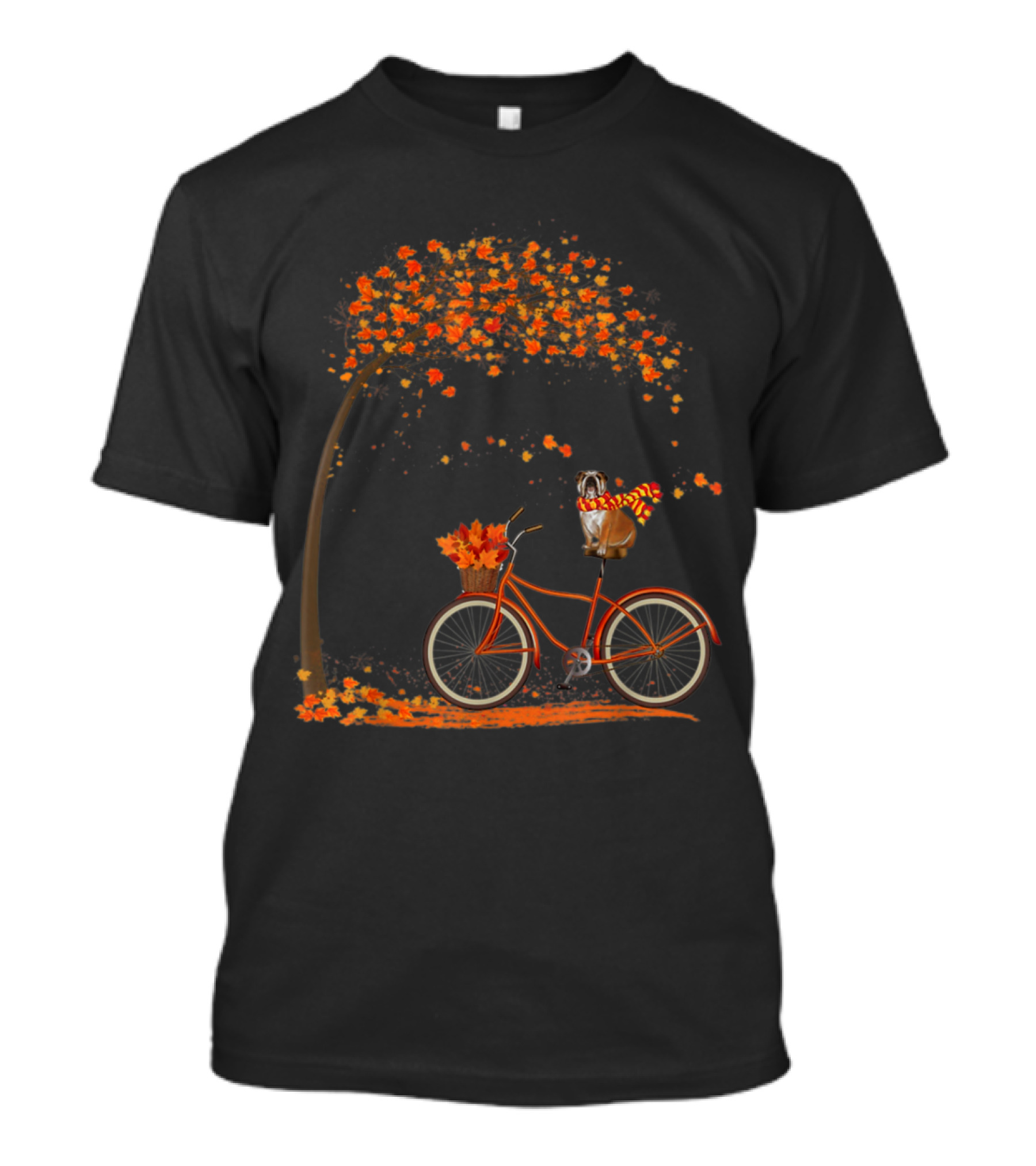 Lovely English Bulldog On Bicycle In Fall With Autumn Leaves T-Shirt