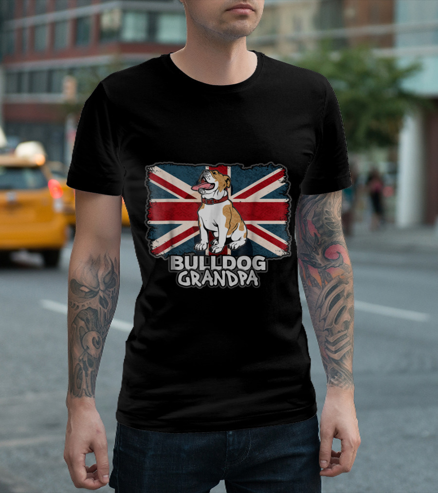 Bulldog Grandpa Union Jack England Flag T-Shirt