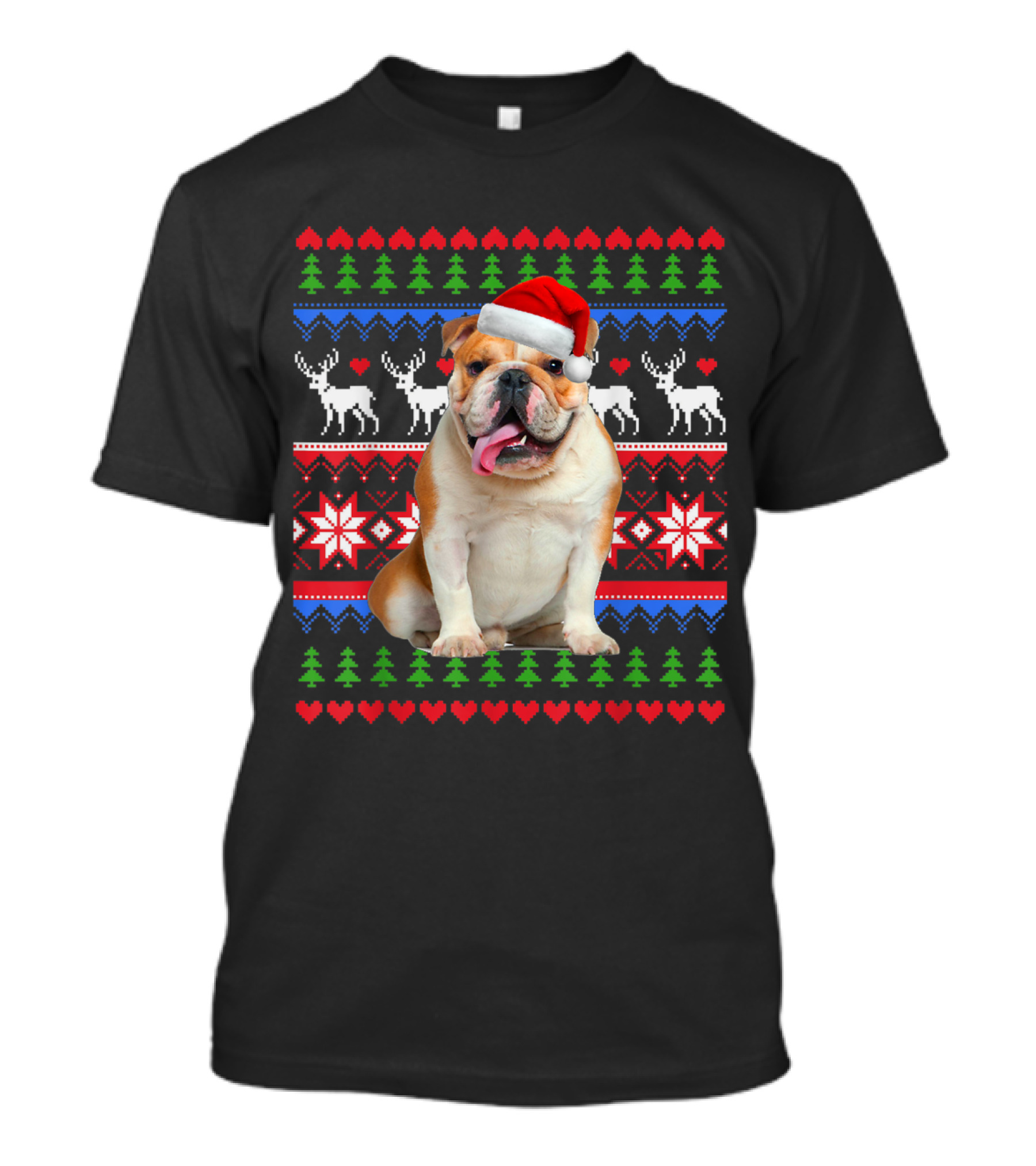 Santa Hat English Bulldog Ugly Christmas T-Shirt