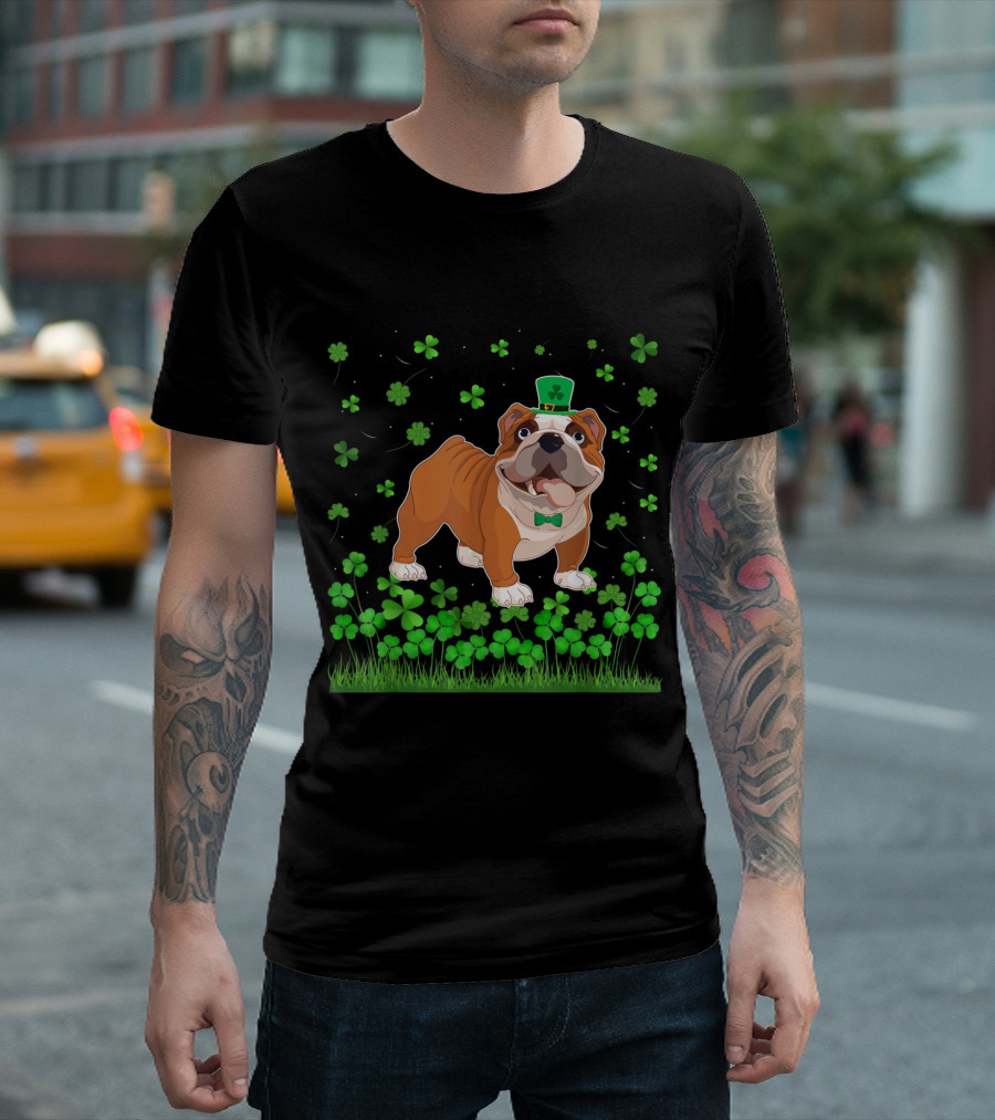 Shamrock English Bulldog St. Patrick's Day Hat And Clover T-Shirt