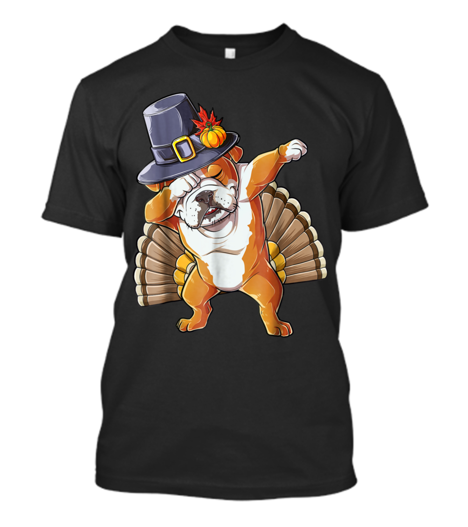 Thanksgiving Pilgrim Hat English Bulldog Dabbing Turkey T-Shirt