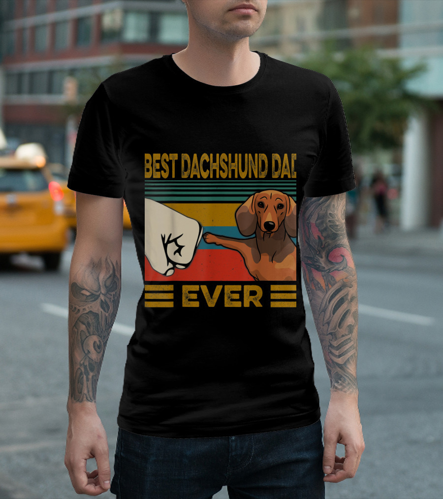Best Dachshund Dad Ever Retro Fist Bump With Dachshund T-Shirt