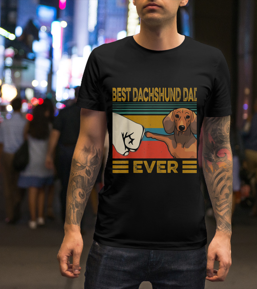 Best Dachshund Dad Ever Retro Fist Bump With Dachshund T-Shirt